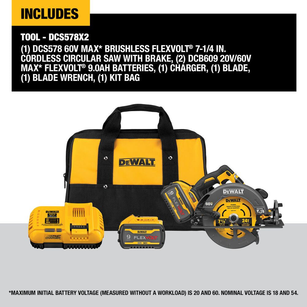 DeWalt DCS578X2 FLEXVOLT 60V MAX Brushless 7-1/4 Inch Cordless Circular Saw Kit