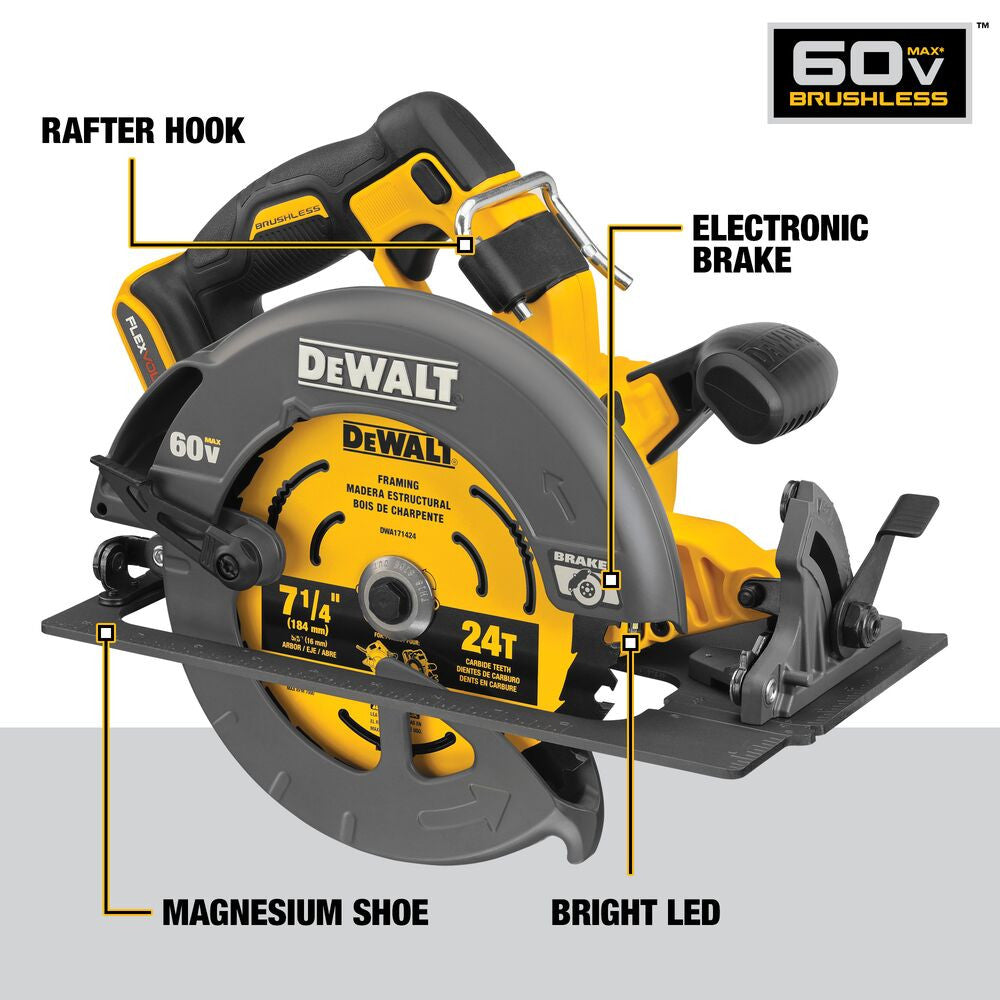 DeWalt DCS578X2 FLEXVOLT 60V MAX Brushless 7-1/4 Inch Cordless Circular Saw Kit