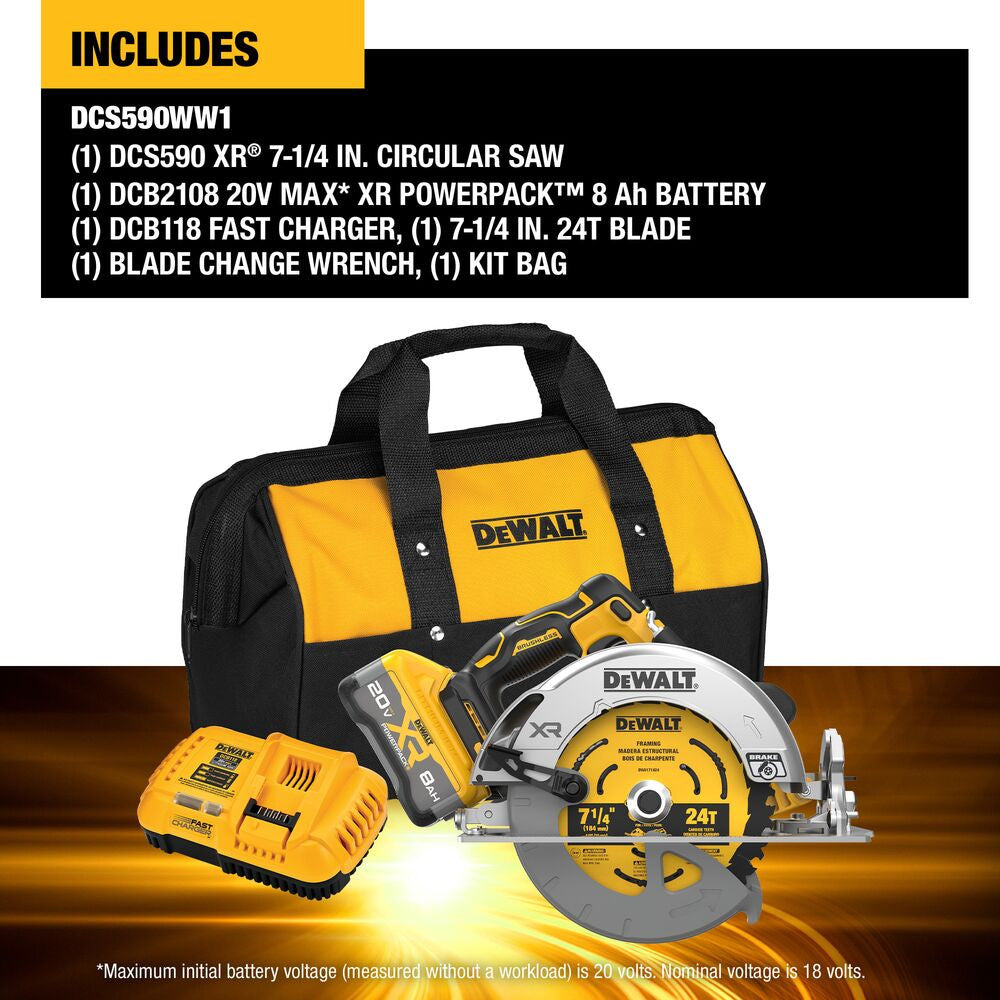 DeWalt DCS590WW1 20V MAX XR Cordless Brushless 7-1/4 Inch Circular Saw Kit