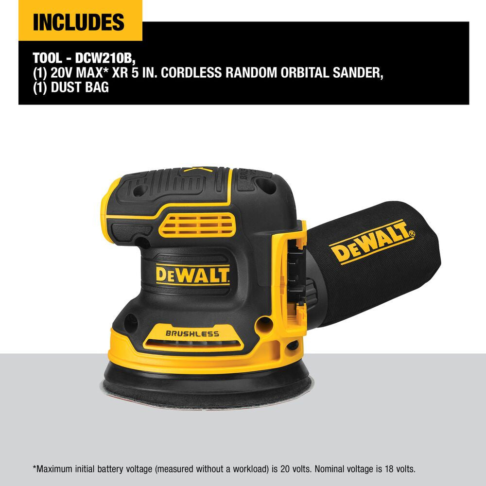 DeWALT DCW210B 20V MAX XR 5 Inch Brushless Cordless Variable-Speed Random Orbital Sander (Tool Only)