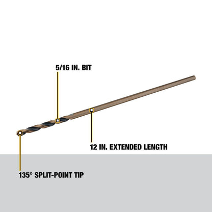 DeWalt DW1608 5/16 inch x 12 inch Extra Long HSS Aircraft Drill Bit