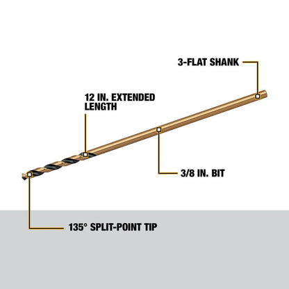 DeWalt DW1610 3/8 Inch x 12 Inch Extra Long HSS Aircraft Drill Bit