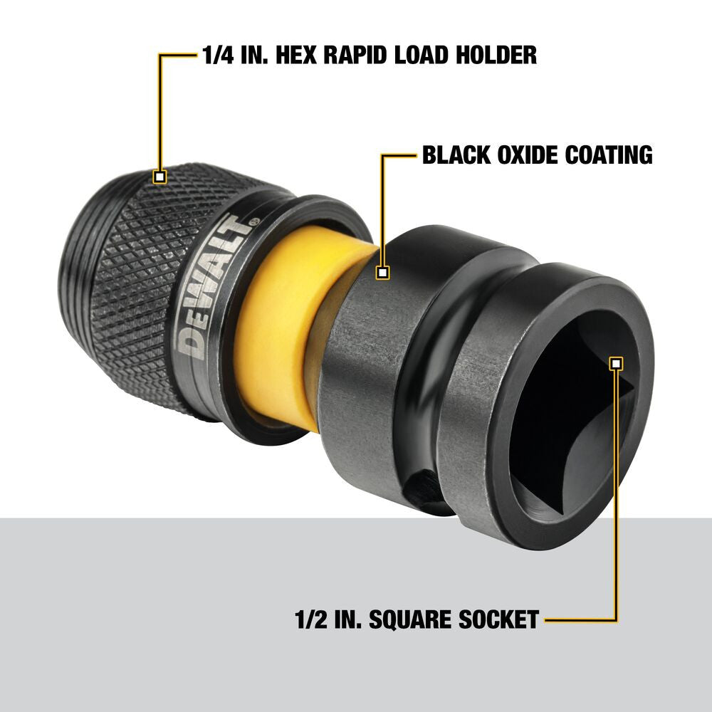 DeWalt DW2298 IMPACT READY 1/2 Inch Square-Drive to 1/4 Inch Hex Shank RAPID LOAD Adaptor