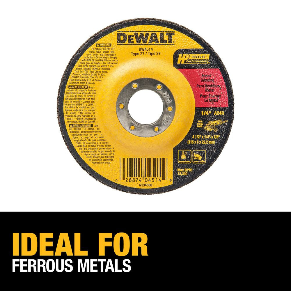 DeWalt DW4514 4-1/2 Inch x 1/4 Inch x 7/8 Inch Type 27 HP Metal Grinding Wheel
