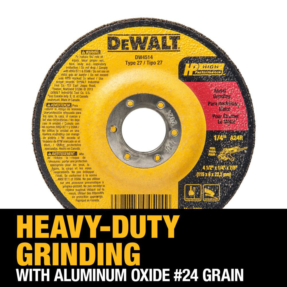 DeWalt DW4514 4-1/2 Inch x 1/4 Inch x 7/8 Inch Type 27 HP Metal Grinding Wheel