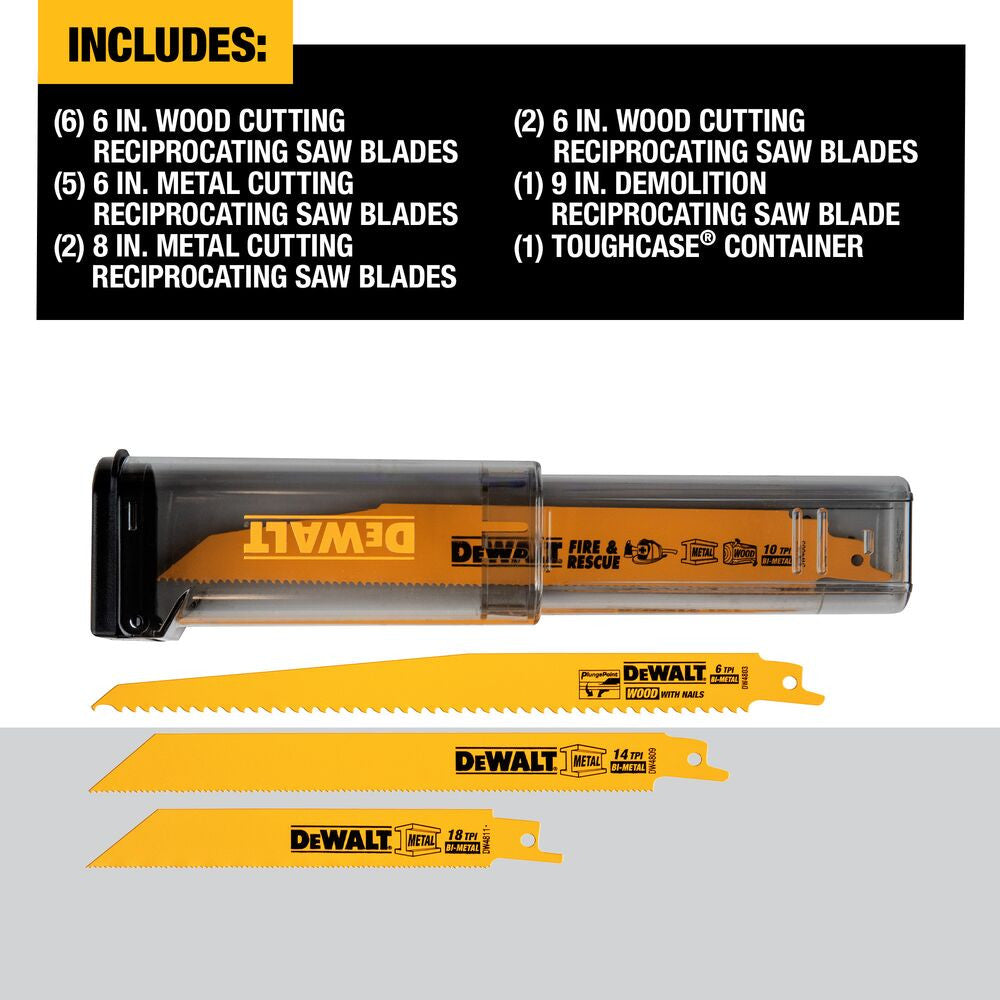 DeWalt DW4899 16pc Bi-Metal Reciprocating Saw Blade Kit