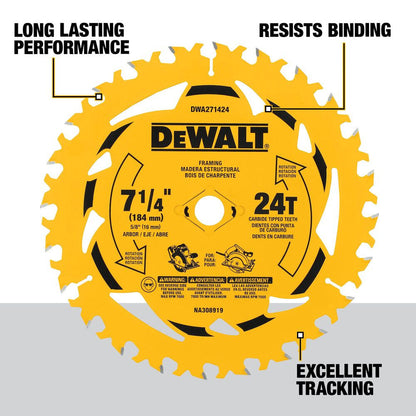 DeWalt DWA271424B10 7-1/4 Inch 24T Framing Circular Saw Blade