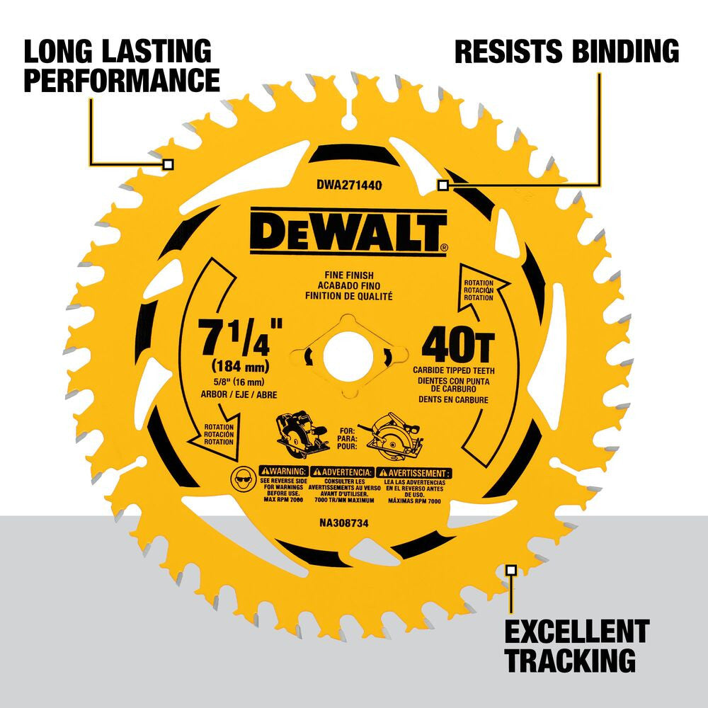DeWalt DWA271440B10 7-1/4 Inch 40T Fine Finish Circular Saw Blade