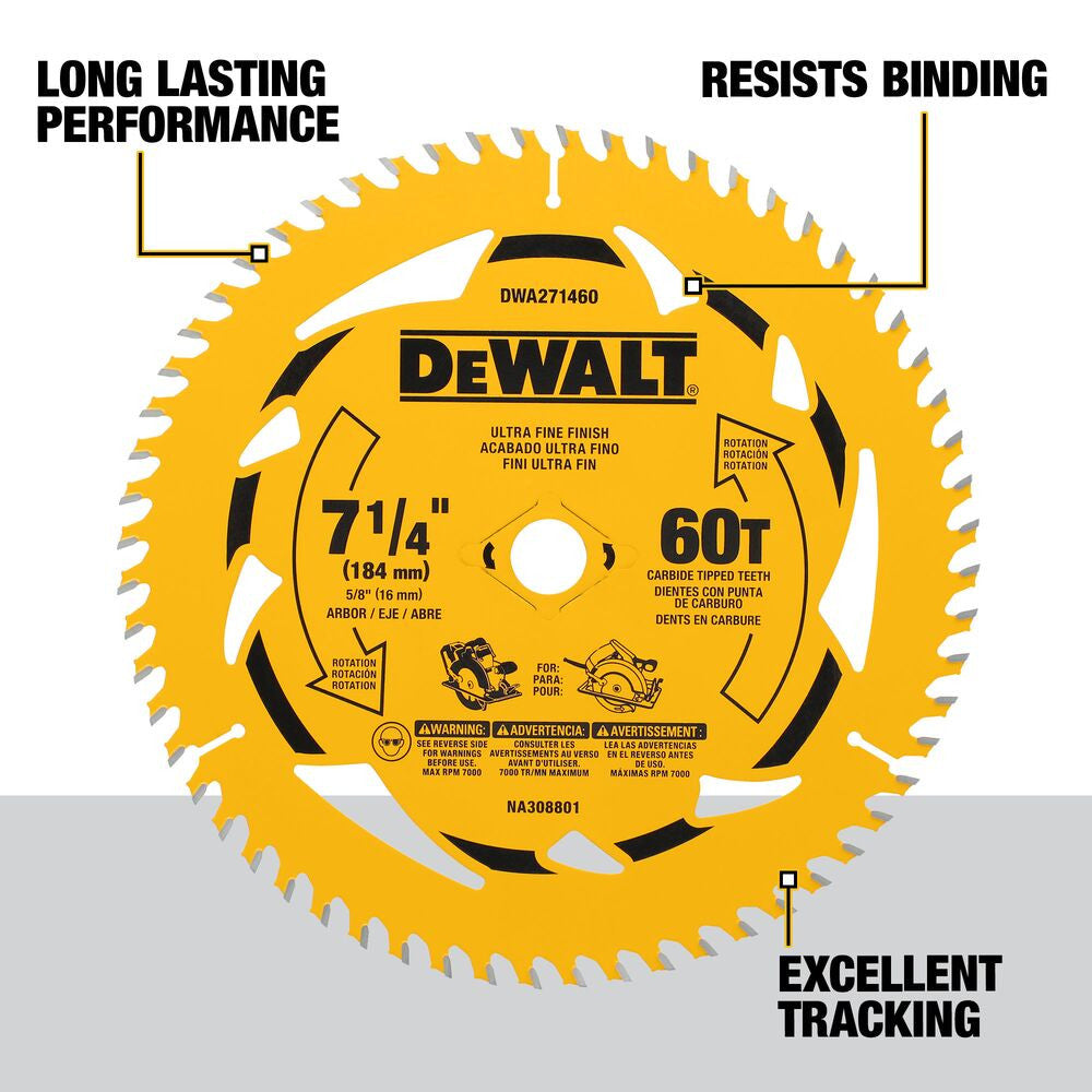 DeWalt DWA271460 7-1/4 Inch 60T Ultra Fine Finish Circular Saw Blade