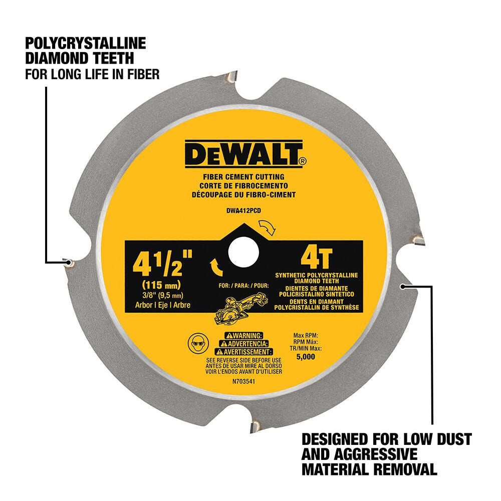 DeWalt DWA412PCD 4-1/2 inch 4T Fibre Cement Cutting Circular Saw Blade