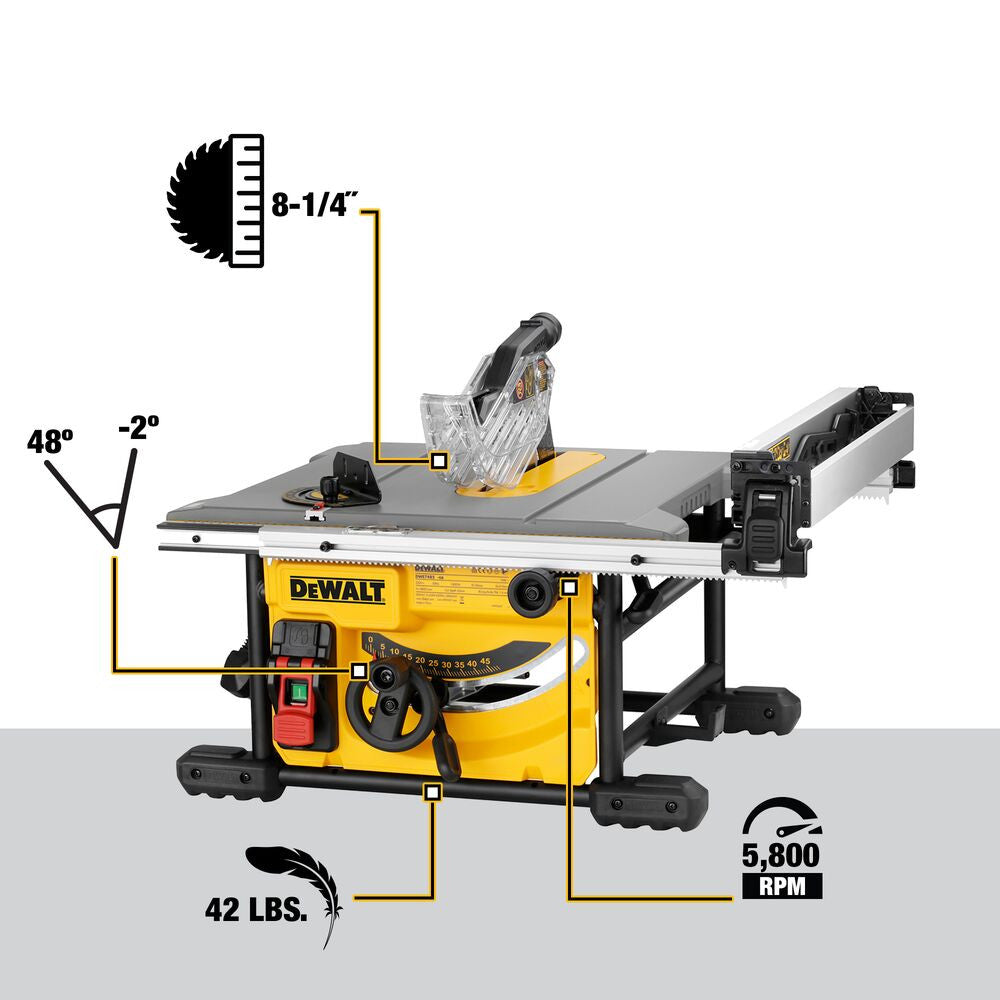 DeWalt DWE7485WS 8-1/4 Inch Compact Jobsite Table Saw with Stand