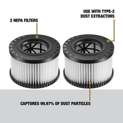 DeWalt DWV9330 HEPA Filter Set for DWV010  and DWV012 Dust Extractors - 2pk
