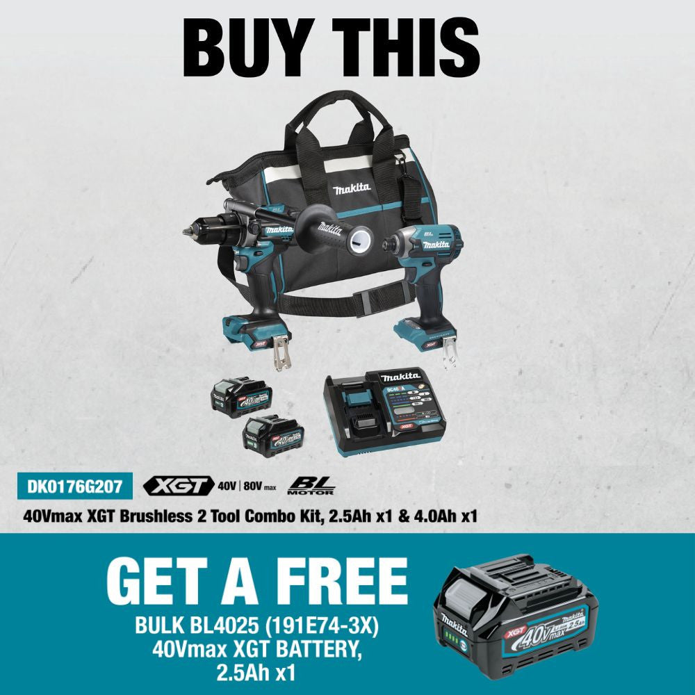 Makita DK0176G207 40V MAX XGT 2-Tool Cordless Brushless 1/2 Inch Hammer Drill & 1/4 Inch Impact Driver Combo Kit