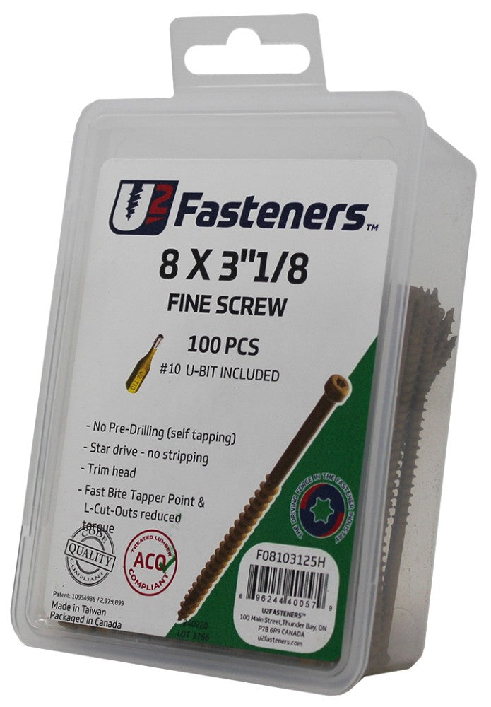 U2 Fasteners Fine Screws 8 x 3-1/8in - 100pk