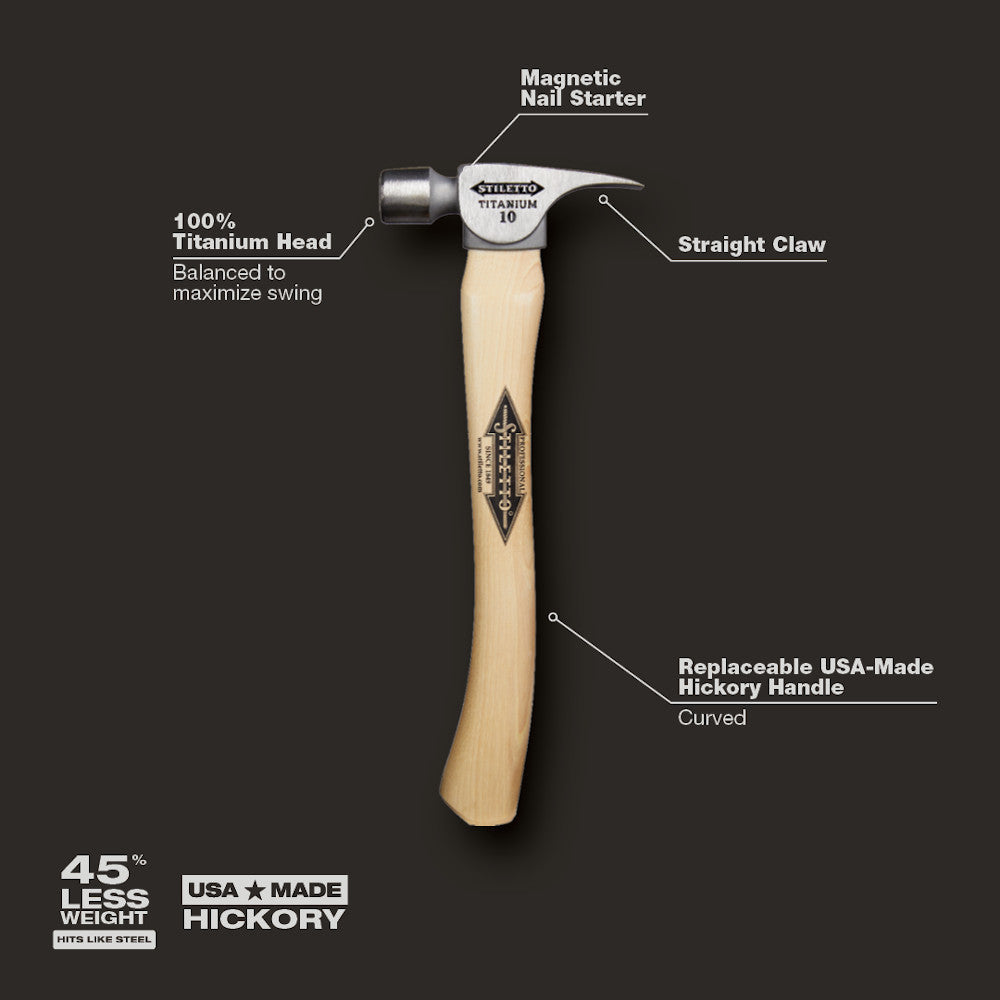 Stiletto FH10C 10oz Titanium Smooth Face Finish Hammer with 14.5 inch Straight Hickory Handle