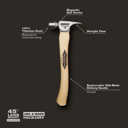 Stiletto FH10C 10oz Titanium Smooth Face Finish Hammer with 14.5 inch Straight Hickory Handle