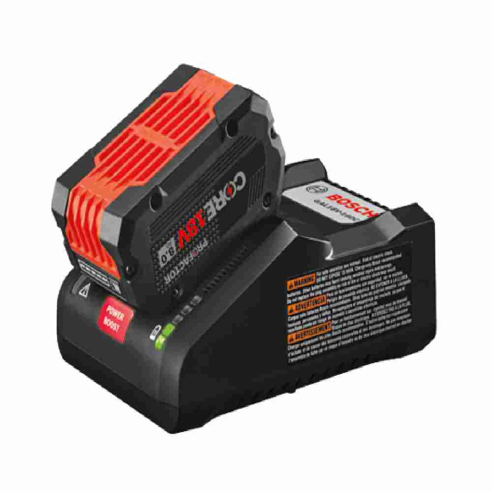 GAL18V-160C 18V 16 Amp Battery Turbo Charger with Power Boost showing the battery on charger (Sold Separately)