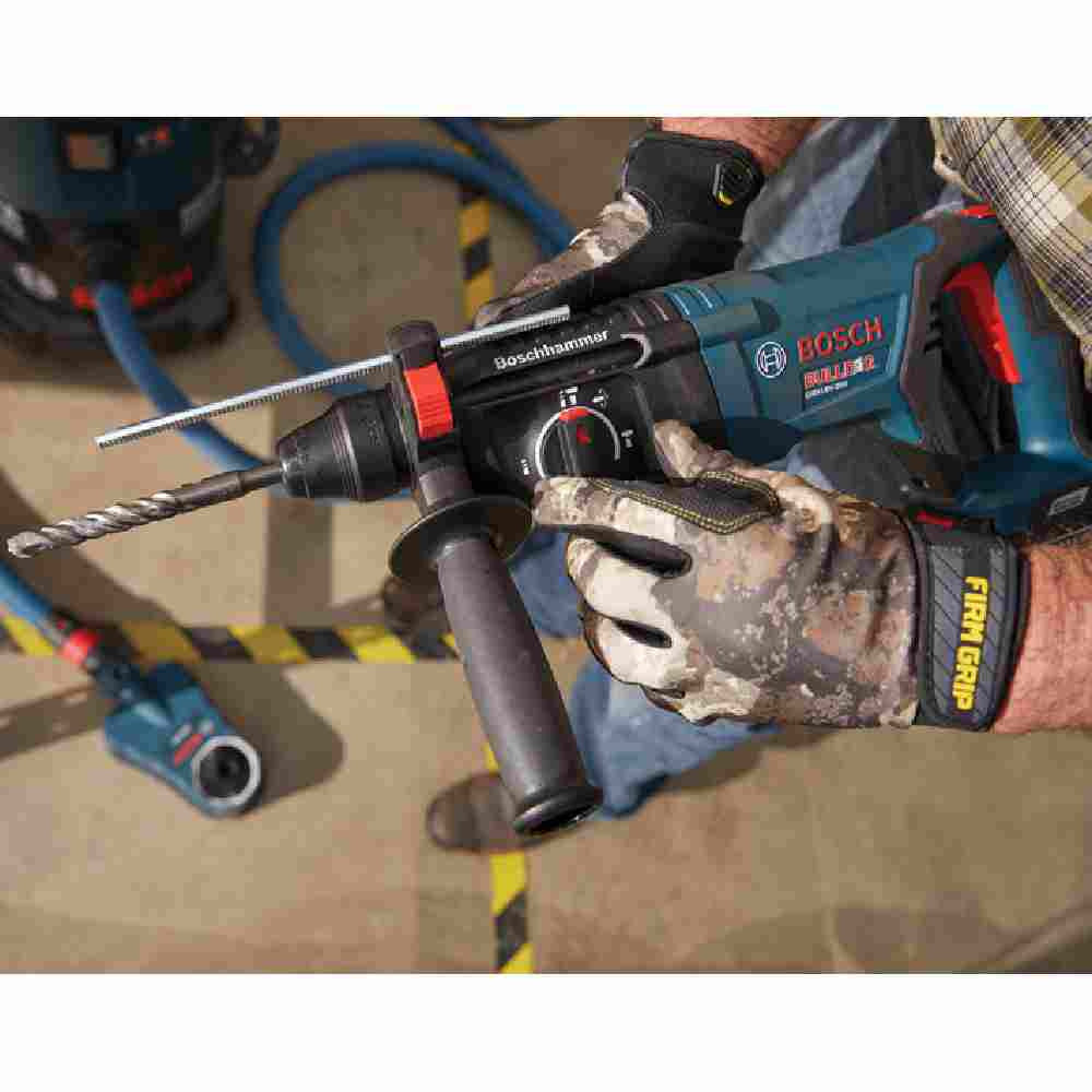 Bosch GBH18V-26DN 18V EC Cordless Brushless SDS-Plus Bulldog 1 inch Rotary Hammer (Tool Only) showing installed bit changing between features
