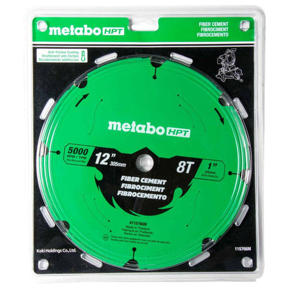 Metabo 115766M HPT 12in 8T Fibre Cement Circular Saw Blade showing in packaging