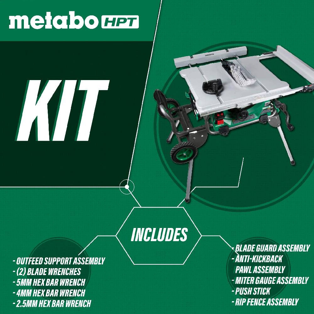 Metabo HPT C10RJ 15 Amp 10 Inch Table Saw with Fold and Roll Stand