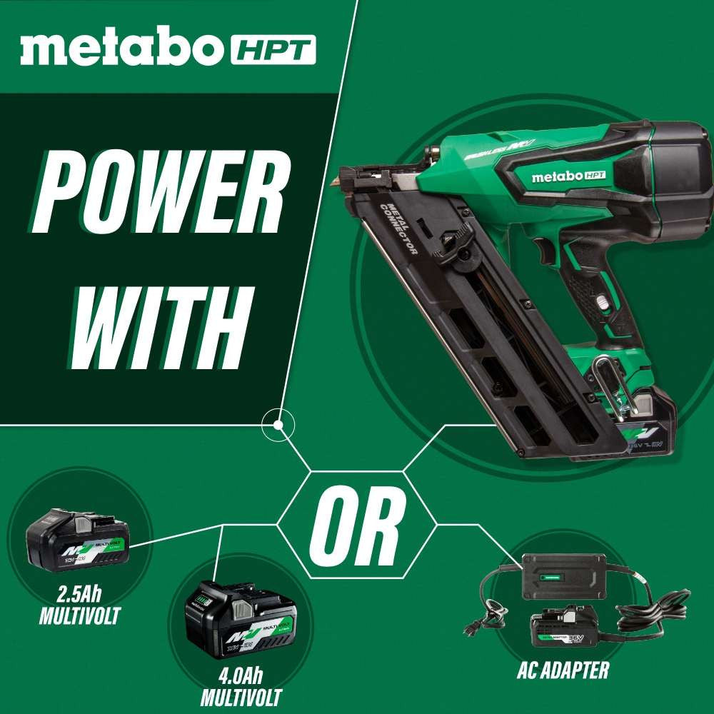 Metabo HPT NR3665DAM 36V MultiVolt Cordless 2-1/2 inch Metal Connector Nailer Kit