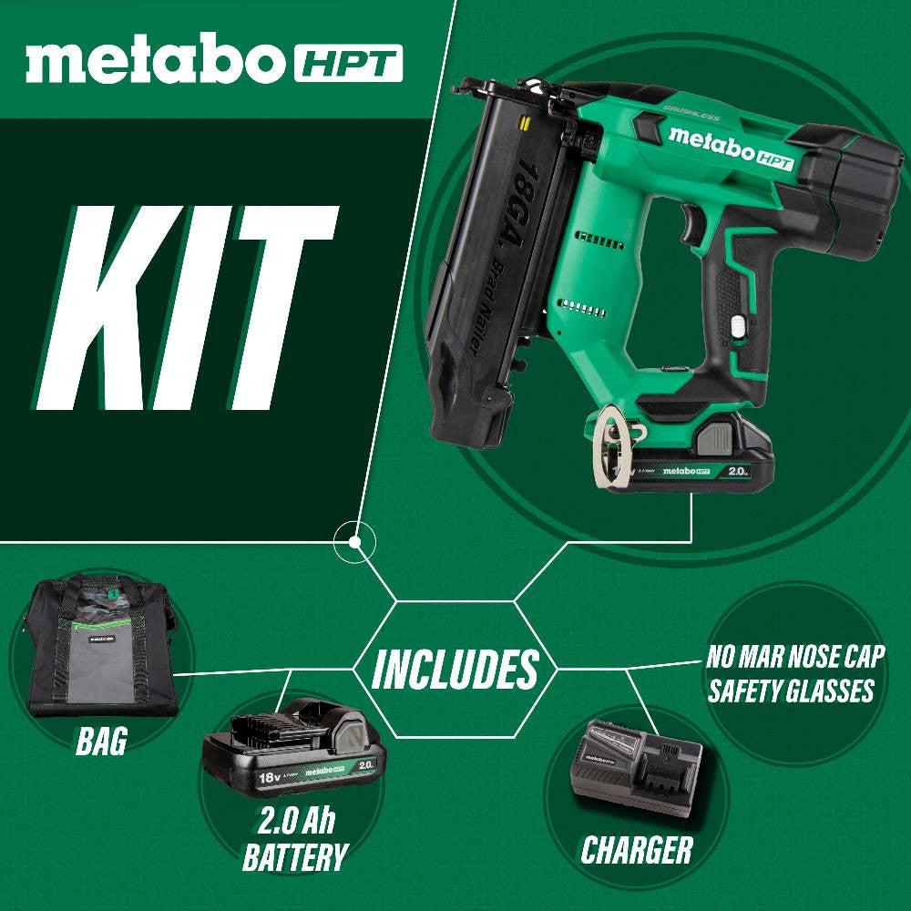Metabo HPT NT1850DFTM 18V Cordless Brushless Compact 18-Gauge 2 Inch Brad Nailer Kit