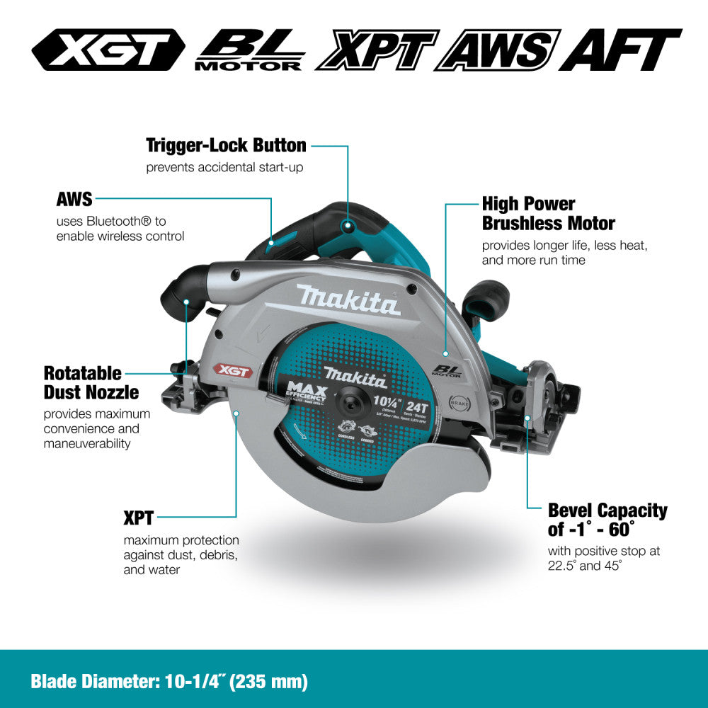Makita HS011GZ 40V MAX XGT Brushless 10-1/4in Circular Saw feature overview