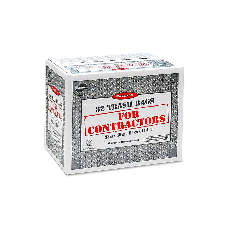 Ralston Supersak 33in x 45in 2.20 Mil Contractor Grade Black Garbage Bags - 32pk