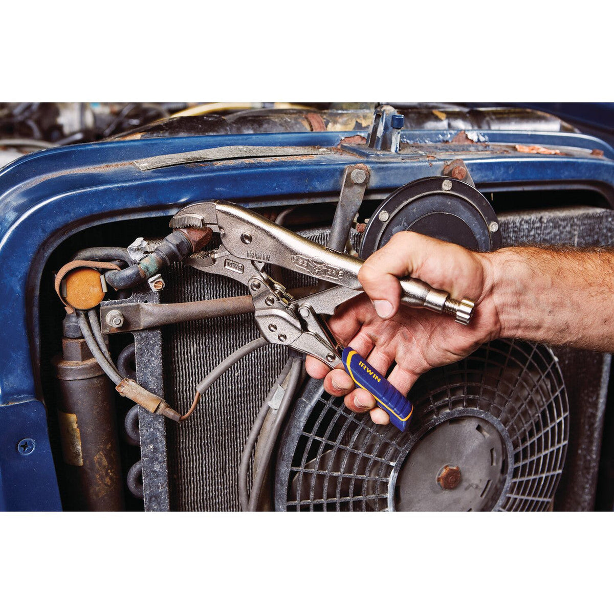 Irwin Vise-Grip 10 Inch Fast Release Curved Jaw Locking Pliers with Wire Cutter in use