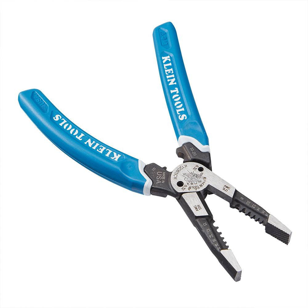 Klein Tools K12065CR Klein-Kurve Heavy-Duty Wire Stripper / Cutter / Crimper Multi Tool showing with jaws open