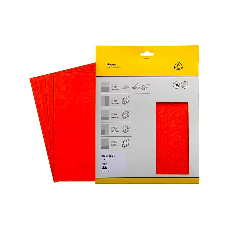 Klingspor PL 31 B 9in x 11in 40 Grit Finishing Sandpaper - 5pk