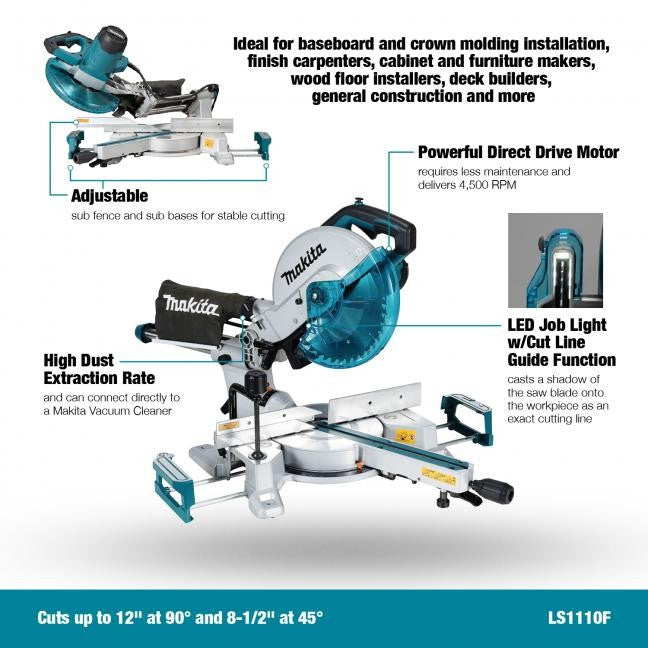 Makita LS1110F 13.1 Amp 10 inch Sliding Compound Mitre Saw with LED Cut Line