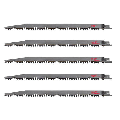 Milwaukee 48-00-1303 12 inch 5 TPI SAWZALL Pruning Reciprocating Saw Blades - 5pk
