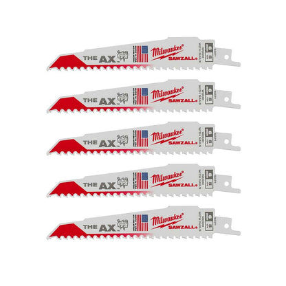 Milwaukee 48-00-5021 SAWZALL THE AX 6 inch 5 TPI Reciprocating Saw Blades - 5pk