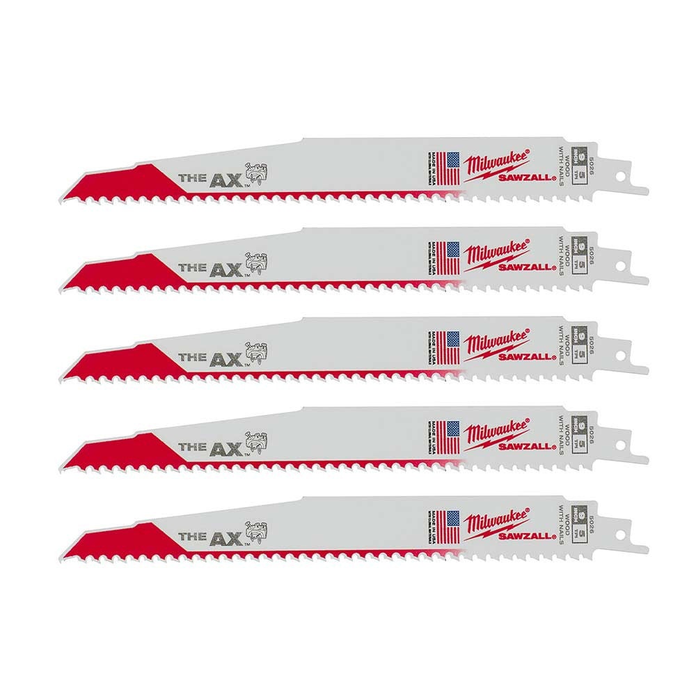 Milwaukee 48-00-5026 SAWZALL THE AX 9 inch 5 TPI Reciprocating Saw Blades - 5pk