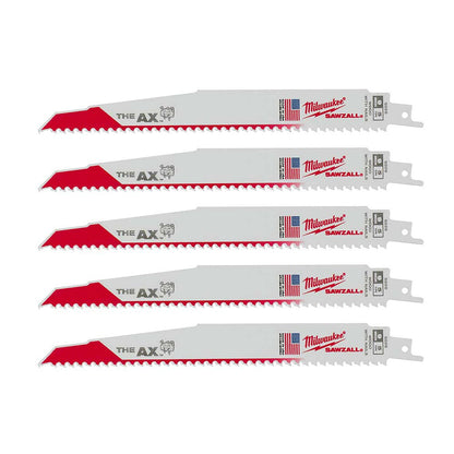 Milwaukee 48-00-5026 SAWZALL THE AX 9 inch 5 TPI Reciprocating Saw Blades - 5pk