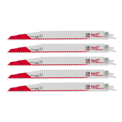 Milwaukee 48-00-5027 SAWZALL THE AX 12 inch 5 TPI Reciprocating Saw Blades - 5pk