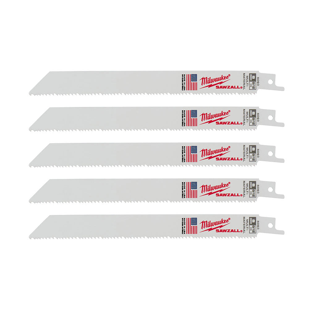 Milwaukee 48-00-5093 SAWZALL 8 inch 8/12 TPI Reciprocating Saw Blades - 5pk