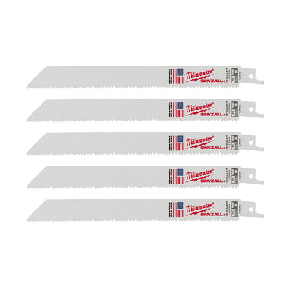 Milwaukee 48-00-5093 SAWZALL 8 inch 8/12 TPI Reciprocating Saw Blades - 5pk