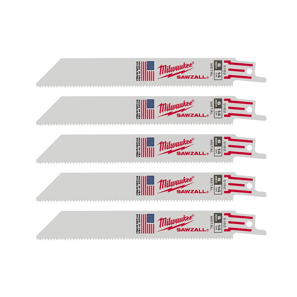 Milwaukee 48-00-5182 SAWZALL 6 inch 14 TPI Metal Cutting Blades - 5pk