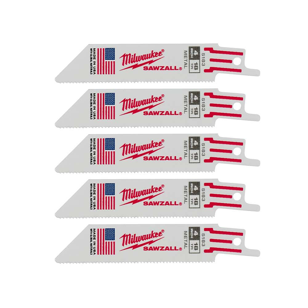 Milwaukee 48-00-5183 SAWZALL 4 inch 18 TPI Thin Kerf Reciprocating Saw Metal Cutting Blades - 5pk