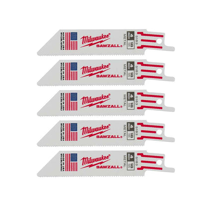 Milwaukee 48-00-5183 SAWZALL 4 inch 18 TPI Thin Kerf Reciprocating Saw Metal Cutting Blades - 5pk