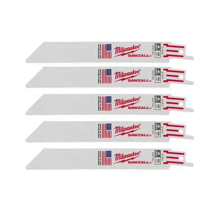 Milwaukee 48-00-5184 SAWZALL 6 inch 18 TPI Thin Kerf Reciprocating Saw Metal Cutting Blades - 5pk