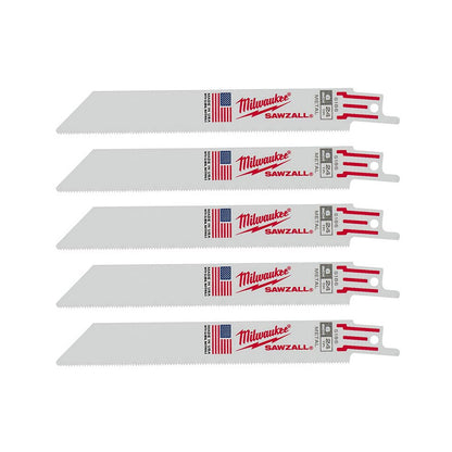 Milwaukee 48-00-5186 SAWZALL 6 inch 24 TPI Thin Kerf Reciprocating Saw Metal Cutting Blades - 5pk