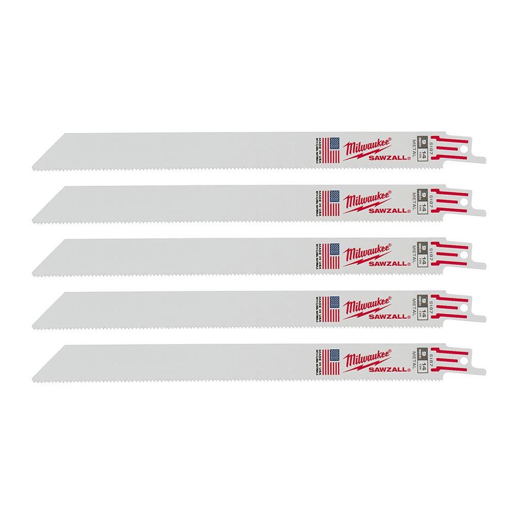 Milwaukee 48-00-5187 SAWZALL 9 inch 14 TPI Metal Cutting Blades - 5pk