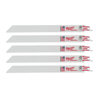 Milwaukee 48-00-5187 SAWZALL 9 inch 14 TPI Metal Cutting Blades - 5pk
