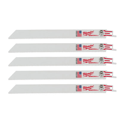 Milwaukee MF48-00-5188 SAWZALL 9 inch 18 TPI Thin Kerf Reciprocating Saw Metal Cutting Blades - 5pk