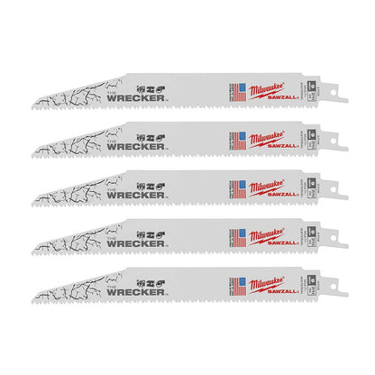 Milwaukee 48-00-5706 SAWZALL THE WRECKER 9 inch 7/11 TPI Reciprocating Saw Demolition Blades - 5pk
