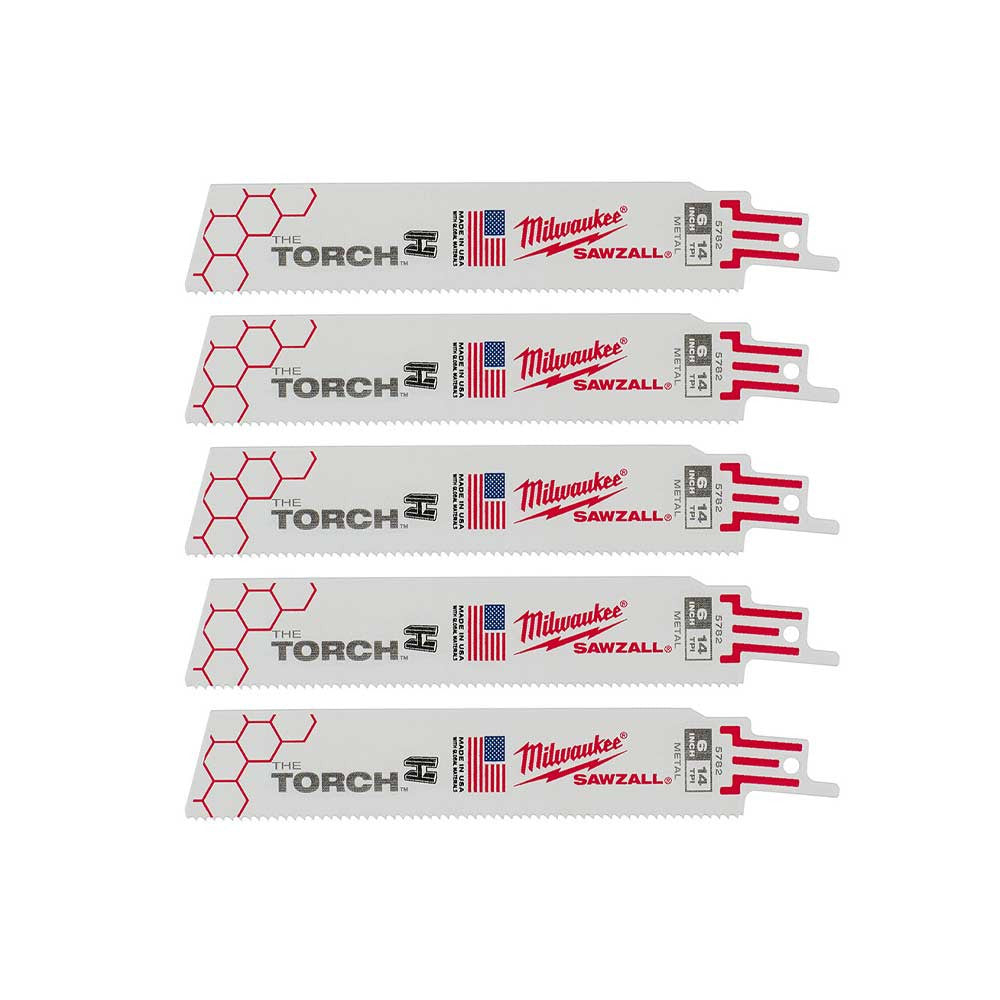 Milwaukee 48-00-5782 SAWZALL THE TORCH 6 inch 14 TPI Reciprocating Saw Metal Demolition Blades - 5pk