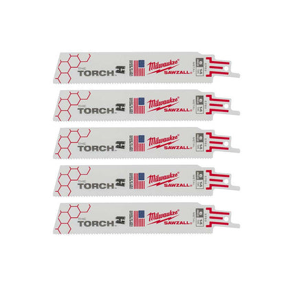 Milwaukee 48-00-5782 SAWZALL THE TORCH 6 inch 14 TPI Reciprocating Saw Metal Demolition Blades - 5pk